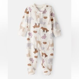 🍊5/$25 Carter's Newborn Cream and Purple Animal Print Footie